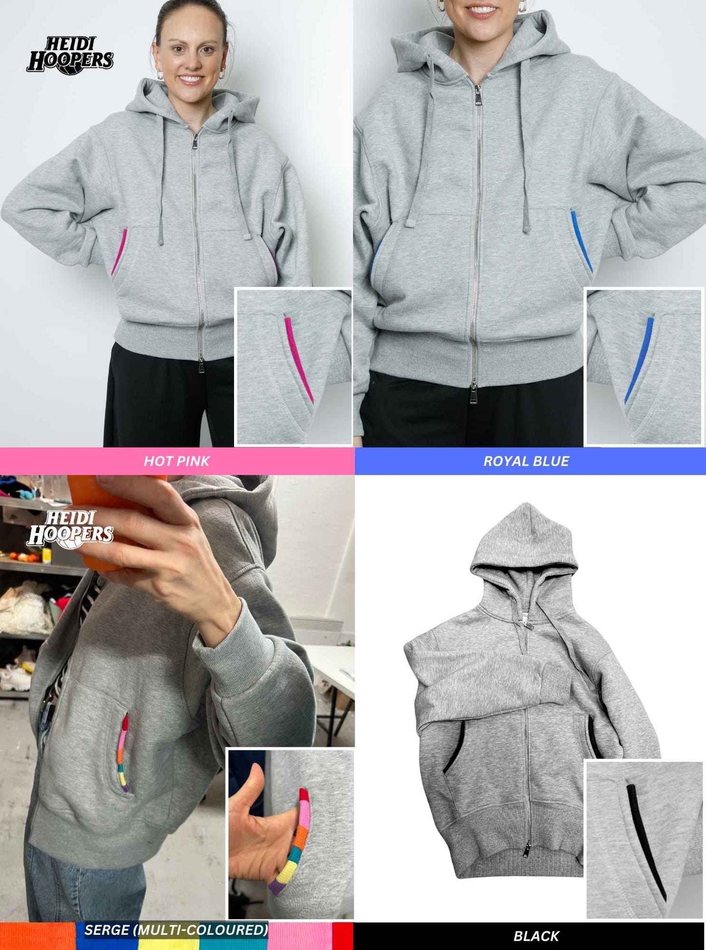 Hoops Grey Marl Hoodie - Pick Your Colour