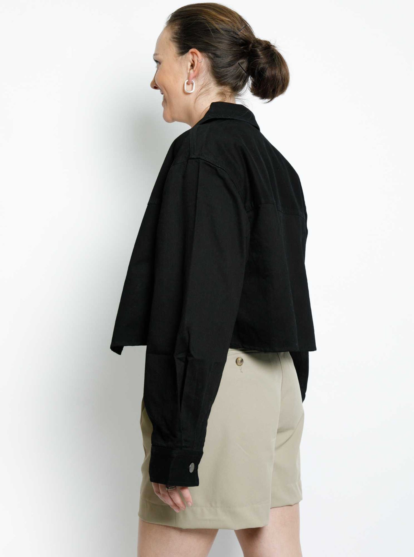 Crossover Cropped Denim Jacket - Black