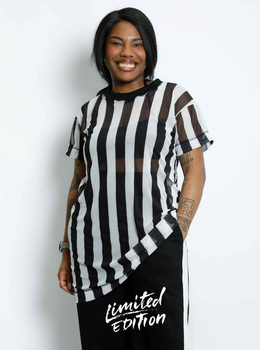 Sporty Striped Mesh T-shirt Dress
